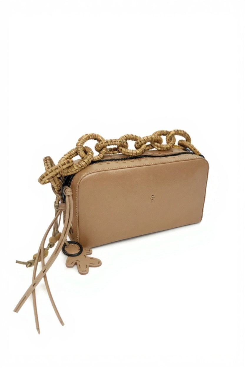 Raffia Chain Leather Bag