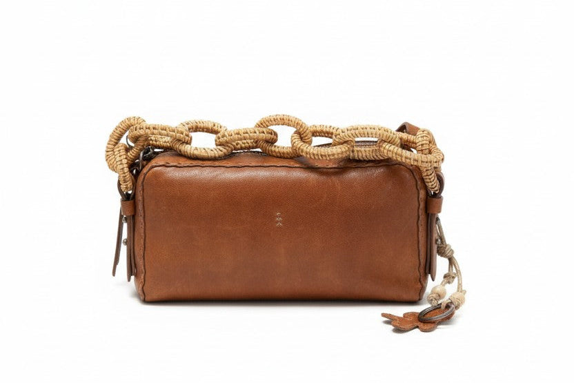 Raffia Chain Leather Bag