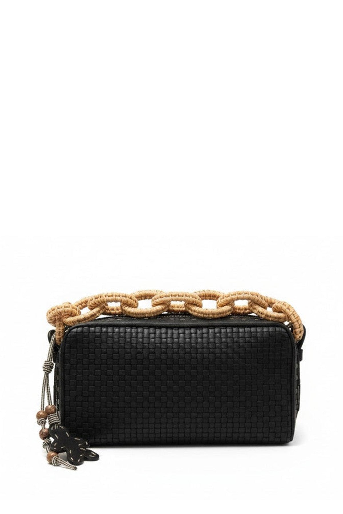 Raffia Chain Woven Leather Bag