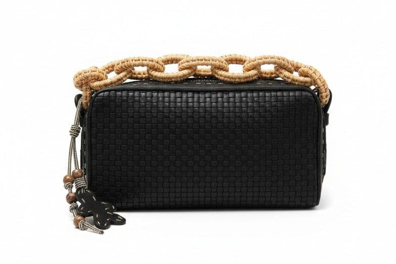 Raffia Chain Woven Leather Bag