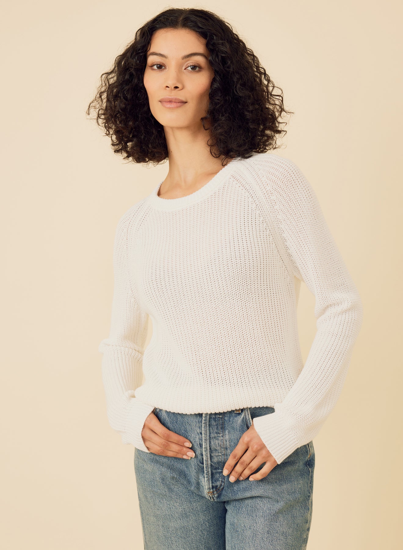 Raleigh Pullover – Cotton Viscose Chunky Knit Sweater-WHITE