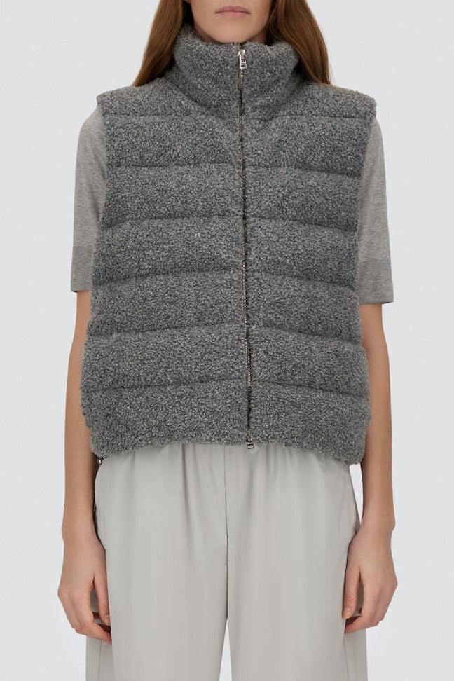 Herno Resort Vest in Wool-Blend Melange Flannel - Light Grey - detail