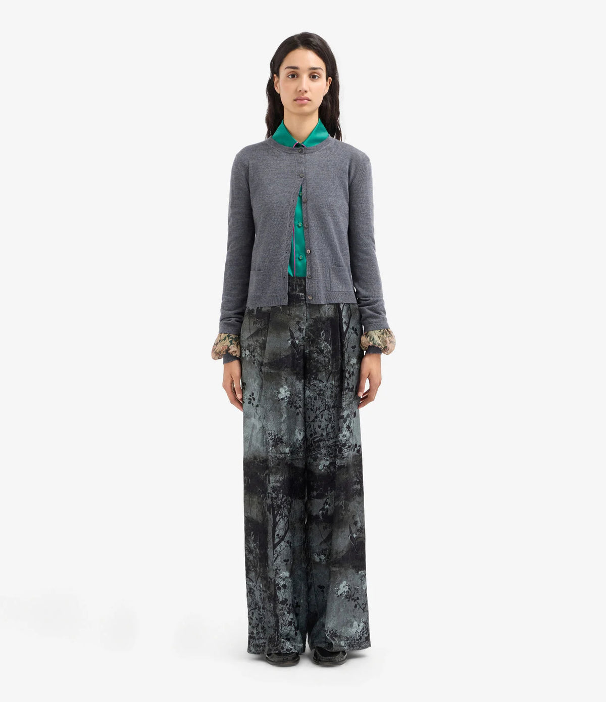 Ruffle Cuff Wool Cardigan