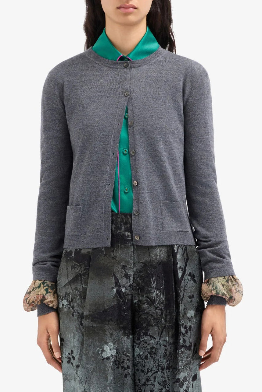 Ruffle Cuff Wool Cardigan