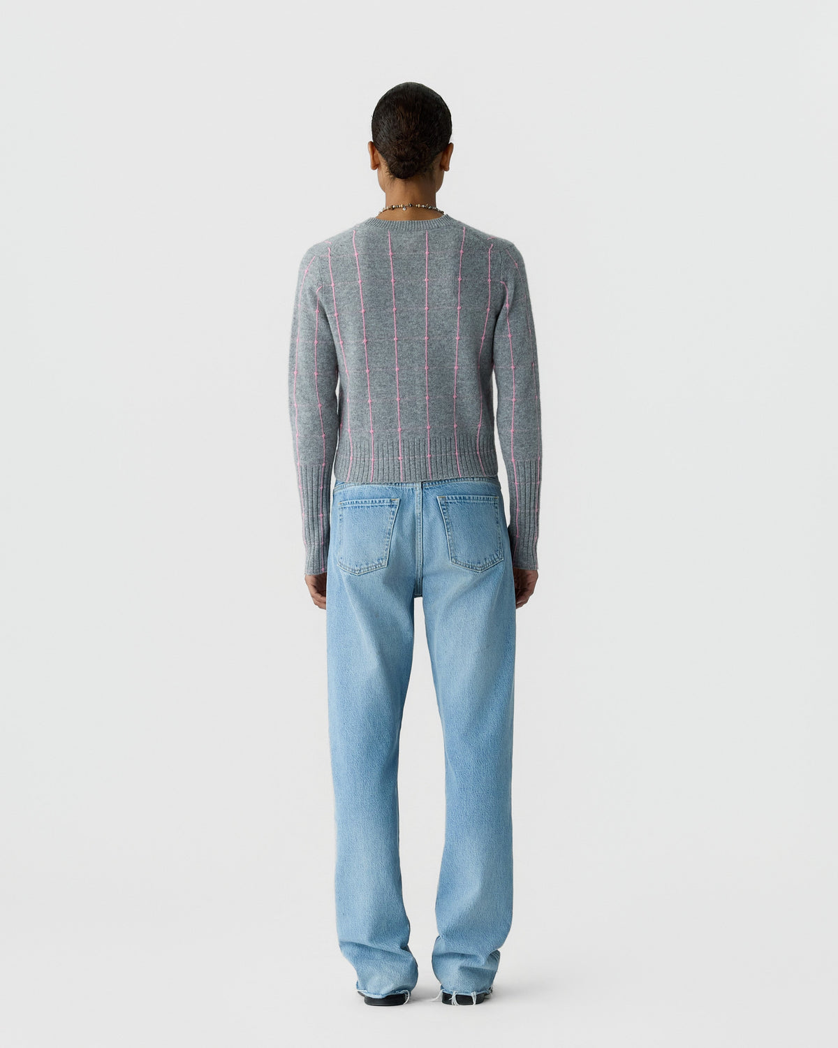 Guest In Residence Shrunken Checker Crew in Heather Grey Sprinkle back view