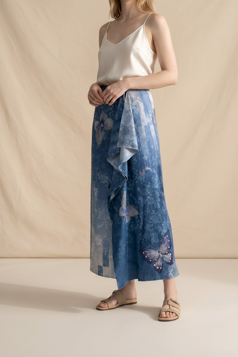 Silk Ruffle Front Skirt