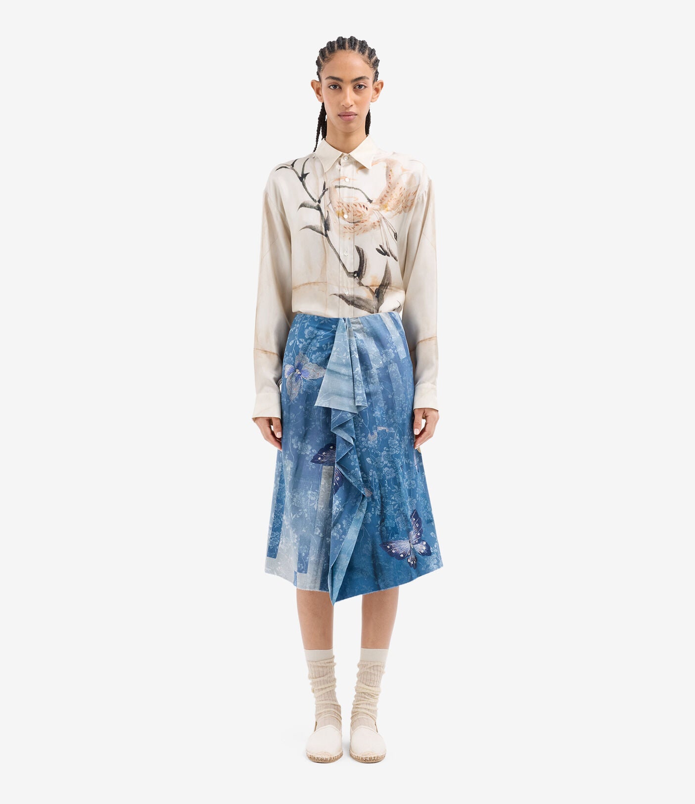 Silk Ruffle Front Skirt