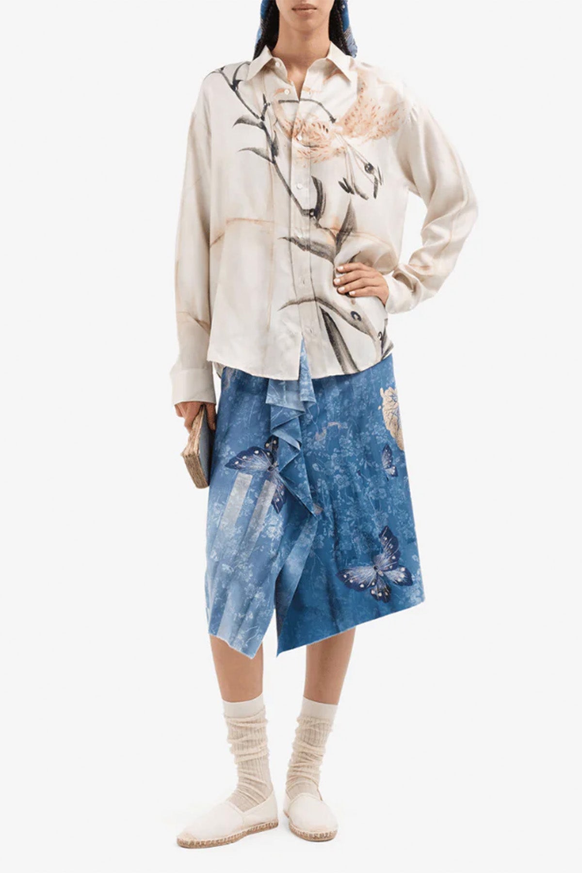Silk Ruffle Front Skirt