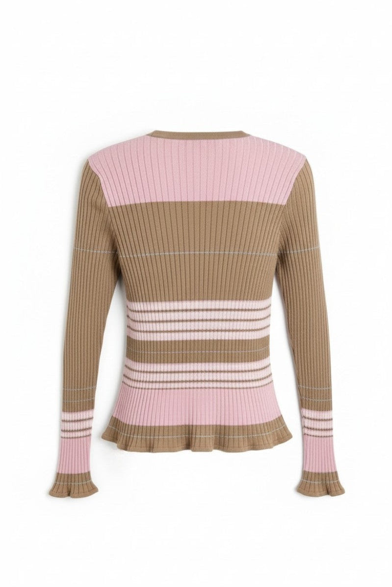 Striped Silk Cotton V Neck Sweater
