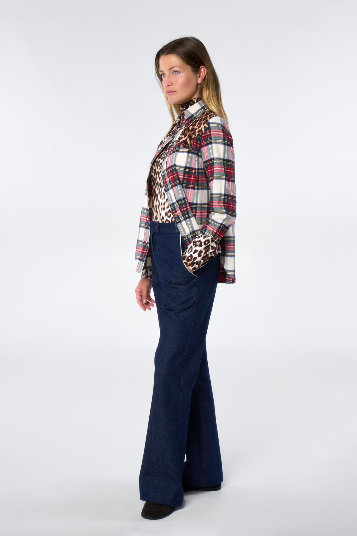Western Shirt Mix Tartan Red Green Ecru 1