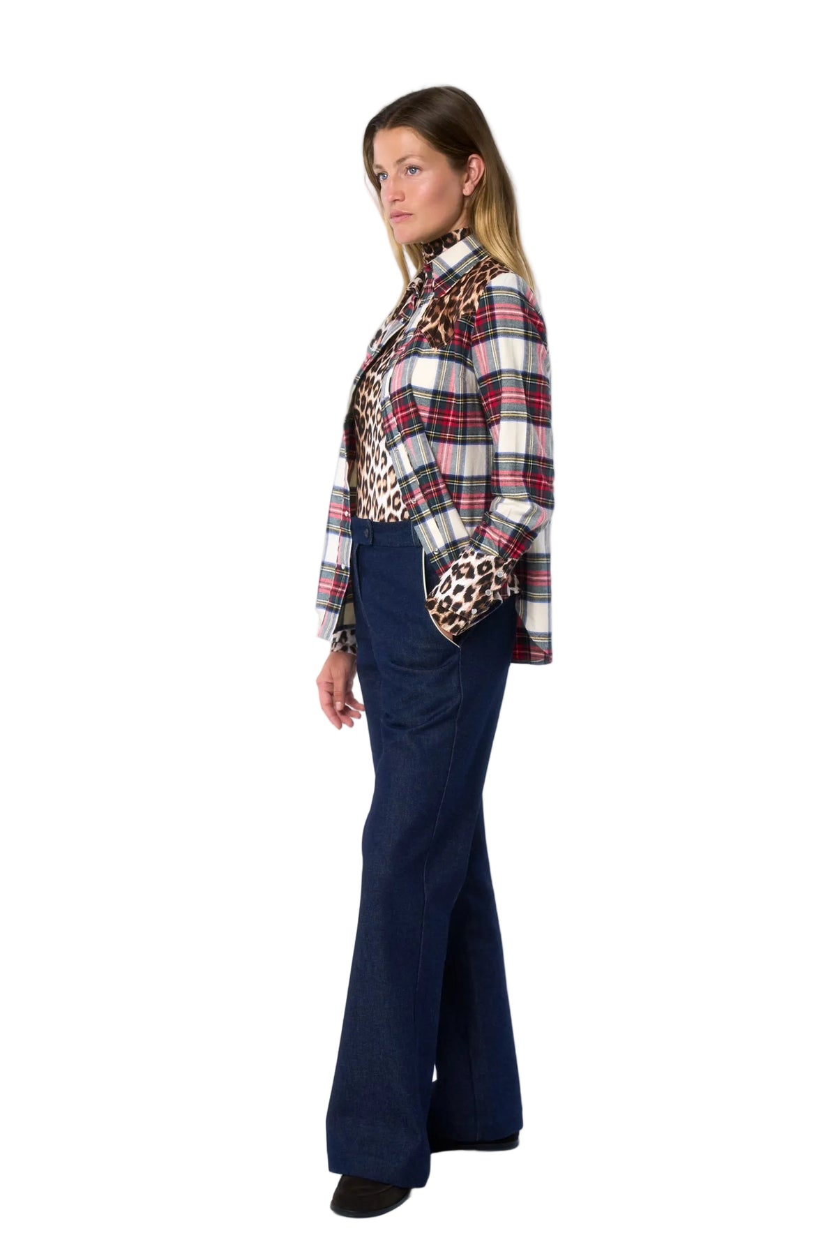 Western Shirt Mix Tartan Red Green Ecru 1