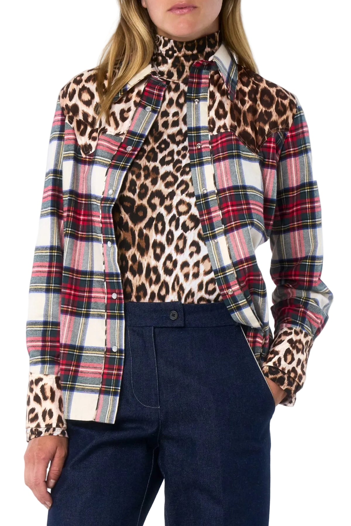 Western Shirt Mix Tartan Red Green Ecru 3