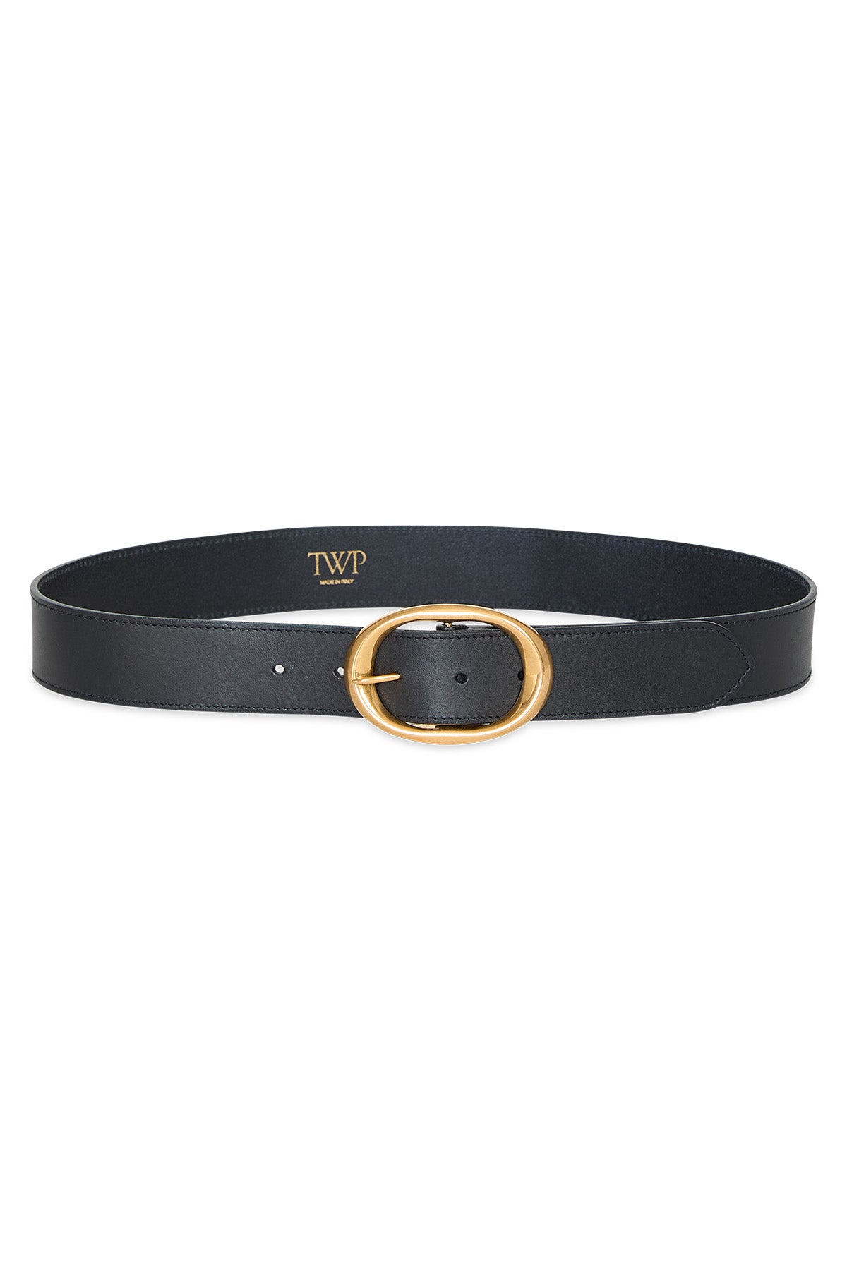 Wide Leather Belt With Brass Buckle