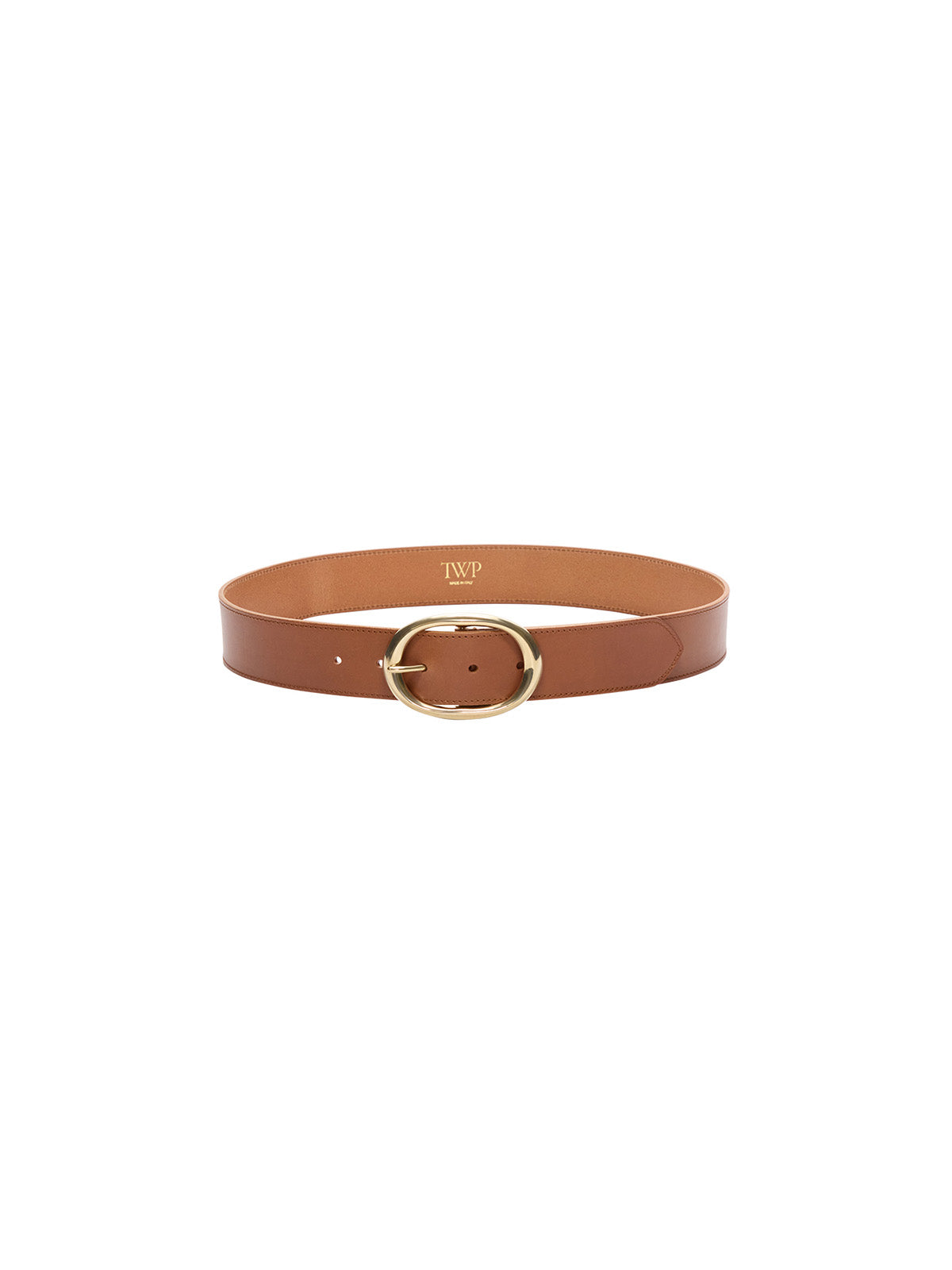 Wide Leather Belt With Brass Buckle