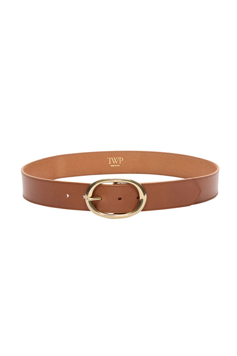 Wide Leather Belt With Brass Buckle
