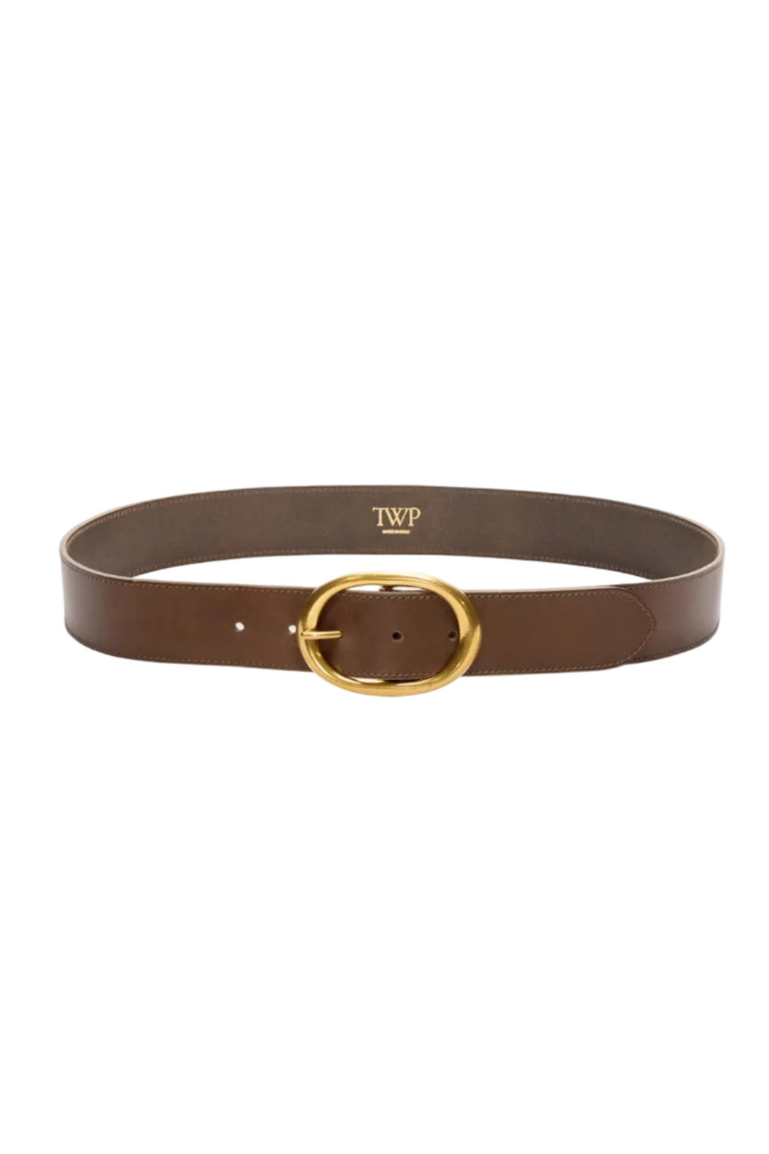 Wide Leather Belt With Brass Buckle