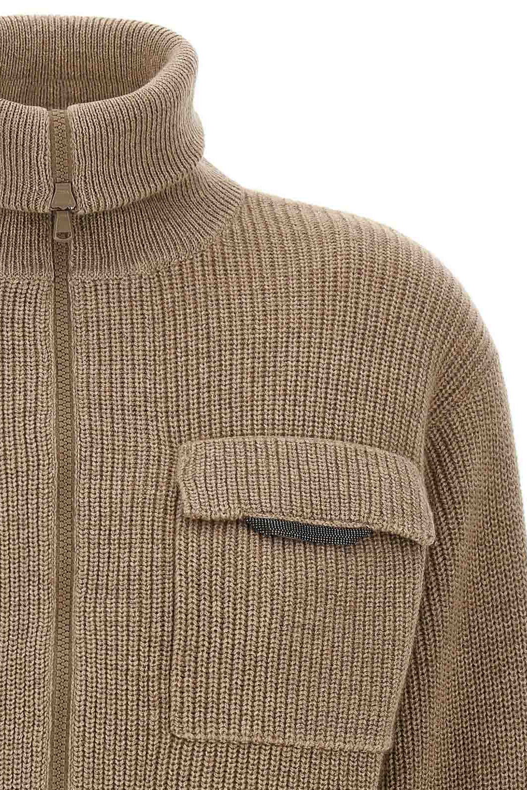 Zip-Up Ribbed Cashmere Cardigan