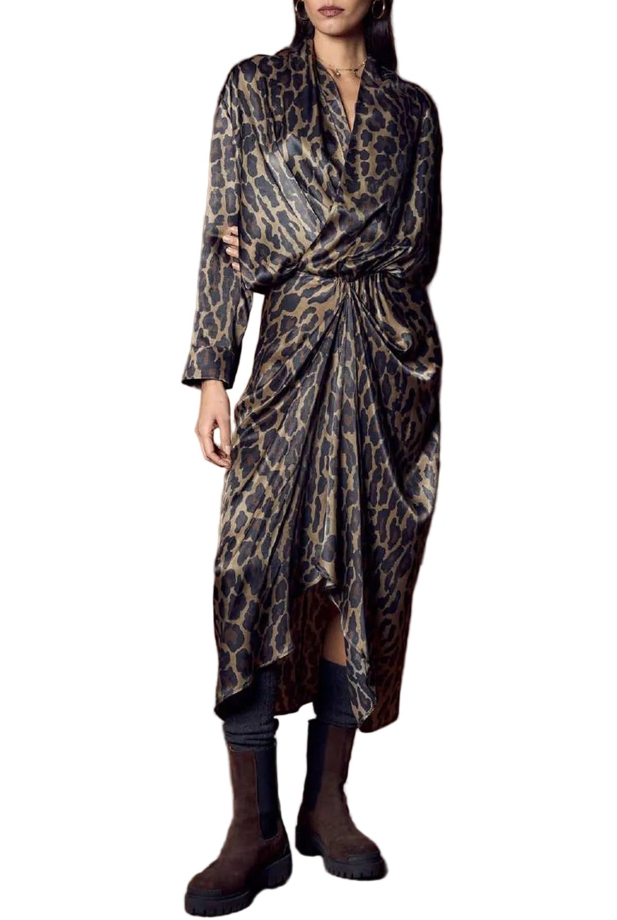 Printed Silk Draped Dress