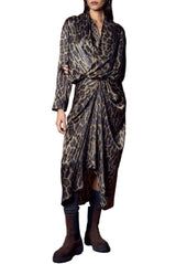 Printed Silk Draped Dress