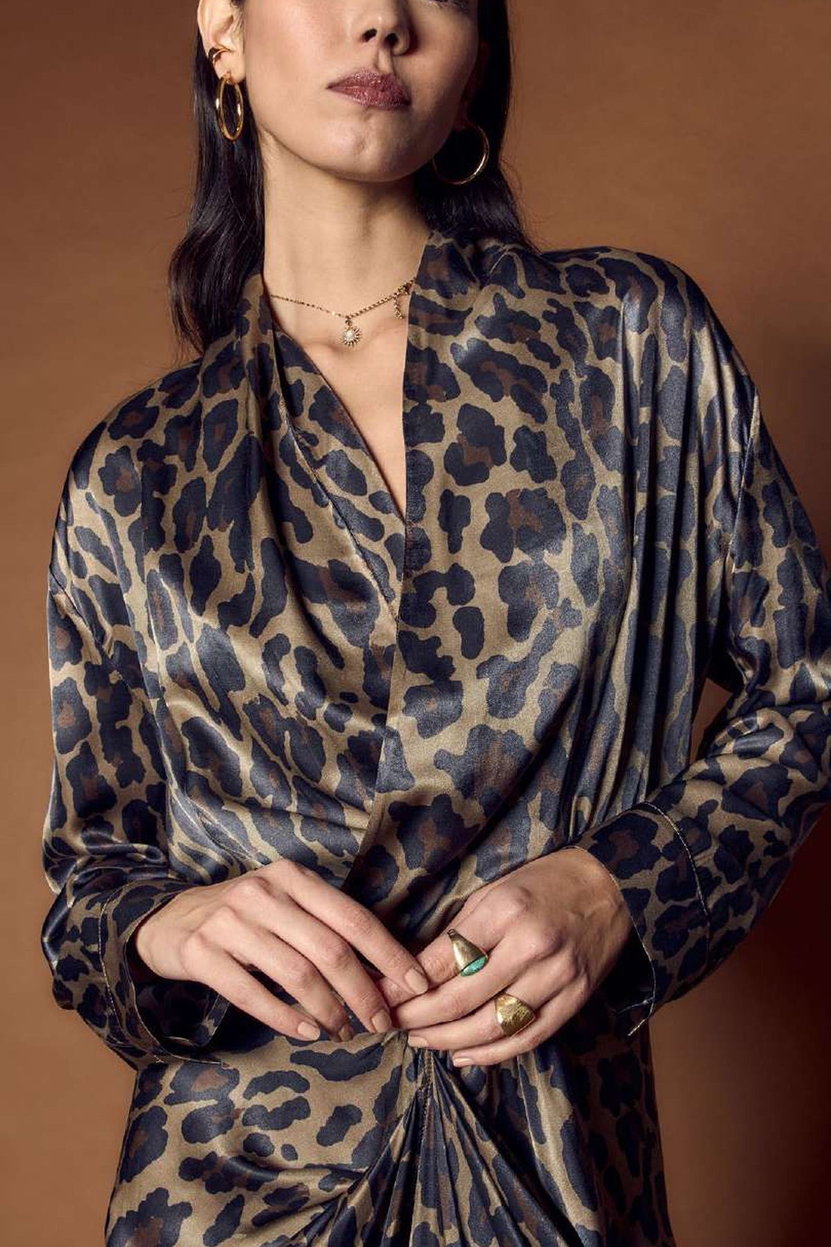 Printed Silk Draped Dress