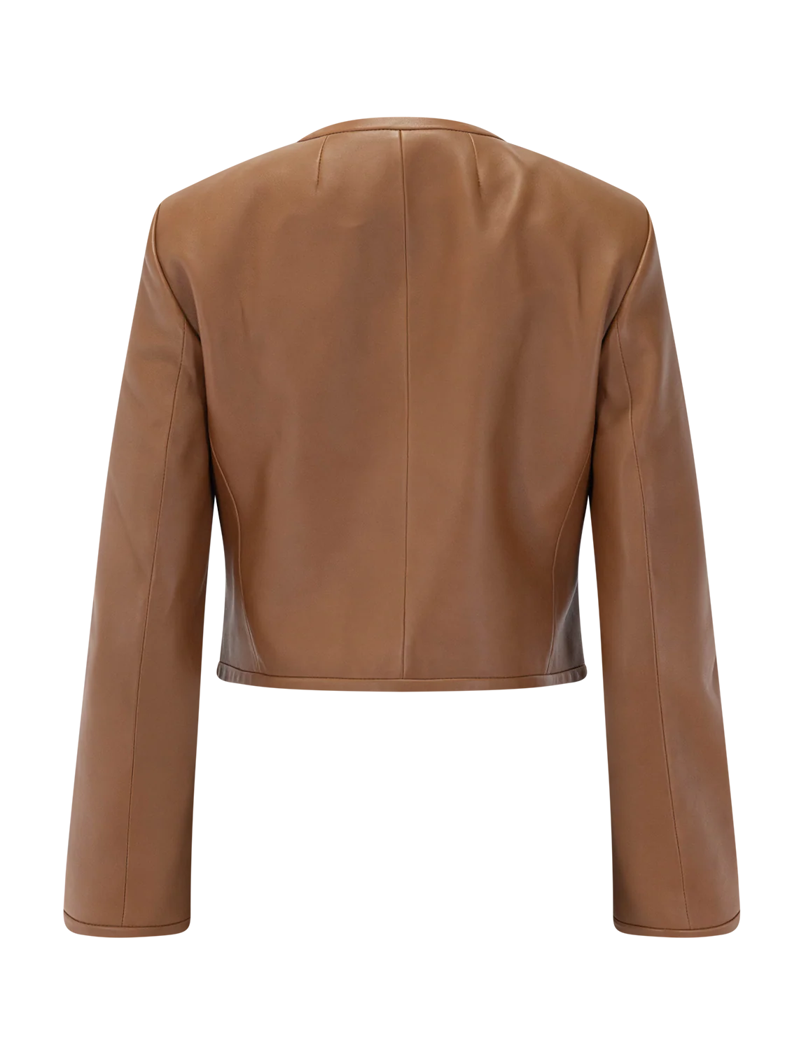 Collarless Zip Leather Jacket