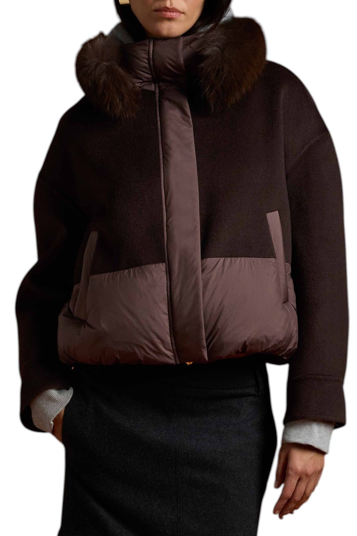 Mixed Media Fur Collar Jacket