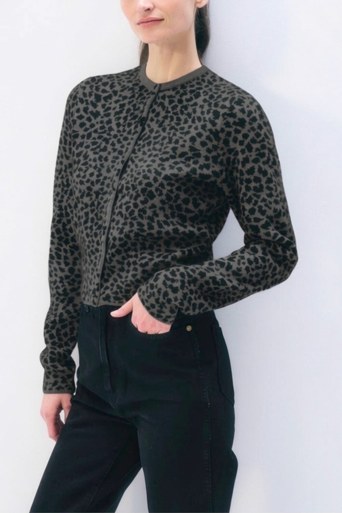 Cashmere Leopard Print Cardigan