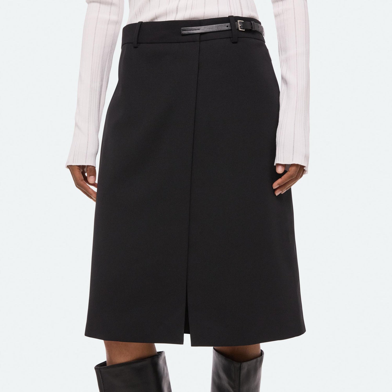 Wardrobe Belted Skirt in black wool gabardine by Helmut Lang - Panache luxury womenswear boutique Sun Valley Park City - 6