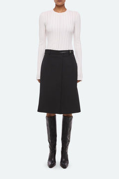Wardrobe Belted Skirt in black wool gabardine by Helmut Lang - Panache luxury womenswear boutique Sun Valley Park City