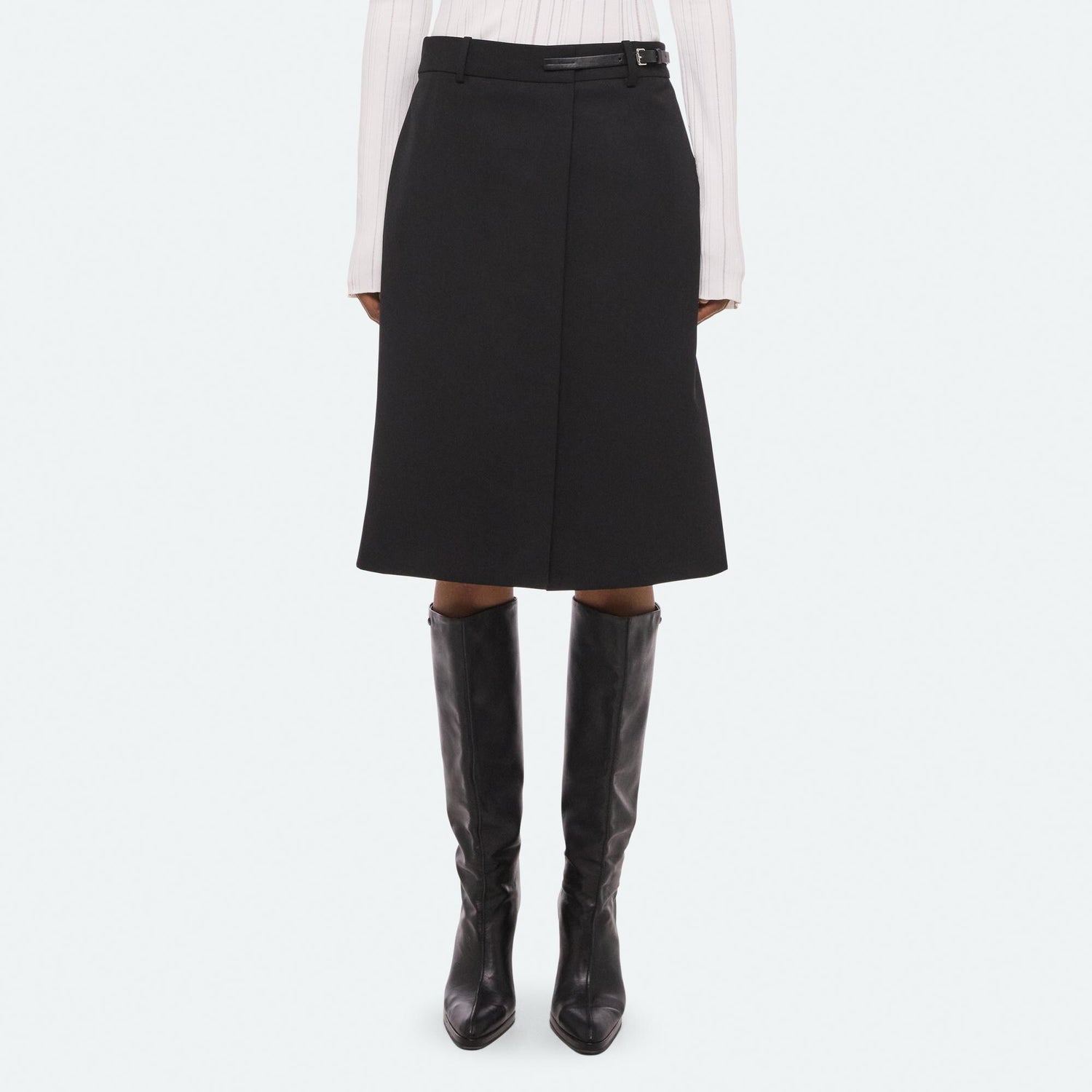 Wardrobe Belted Skirt in black wool gabardine by Helmut Lang - Panache luxury womenswear boutique Sun Valley Park City - 3