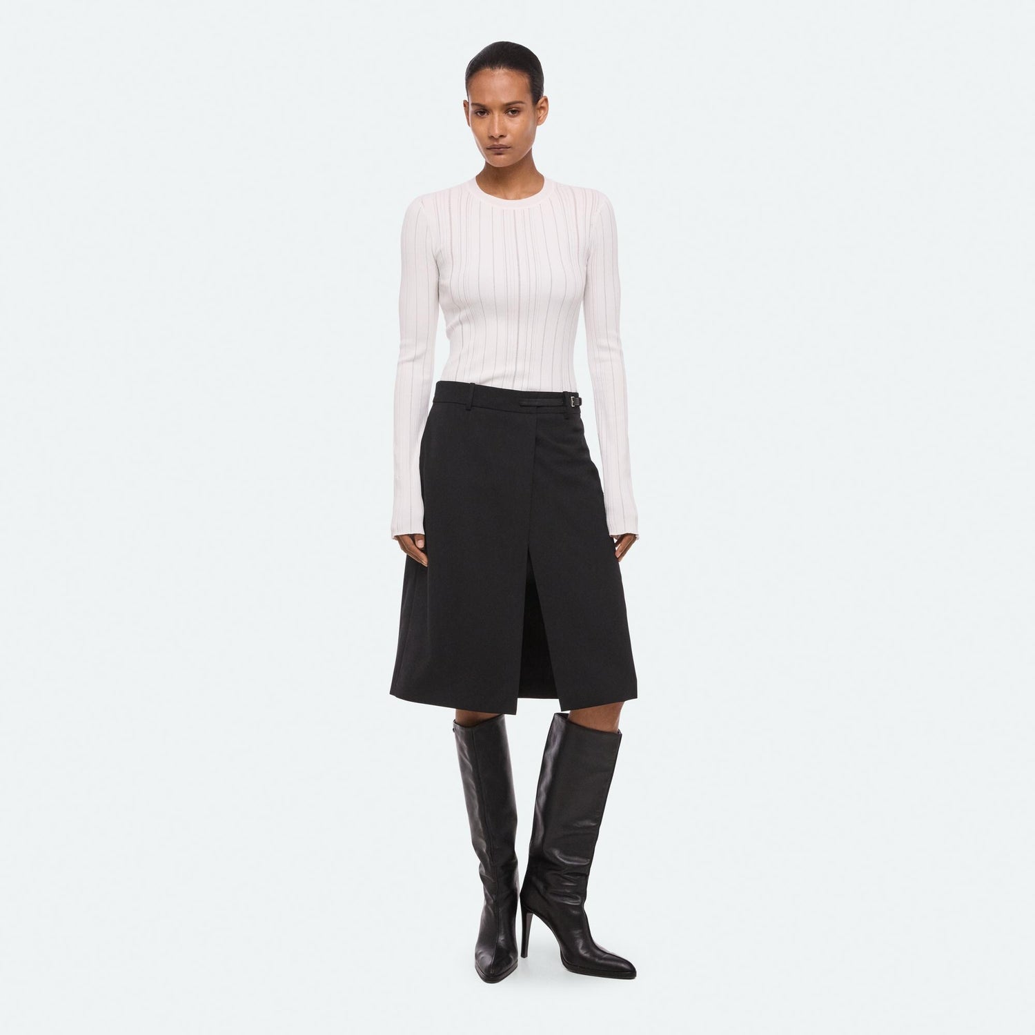Wardrobe Belted Skirt in black wool gabardine by Helmut Lang - Panache luxury womenswear boutique Sun Valley Park City - 7