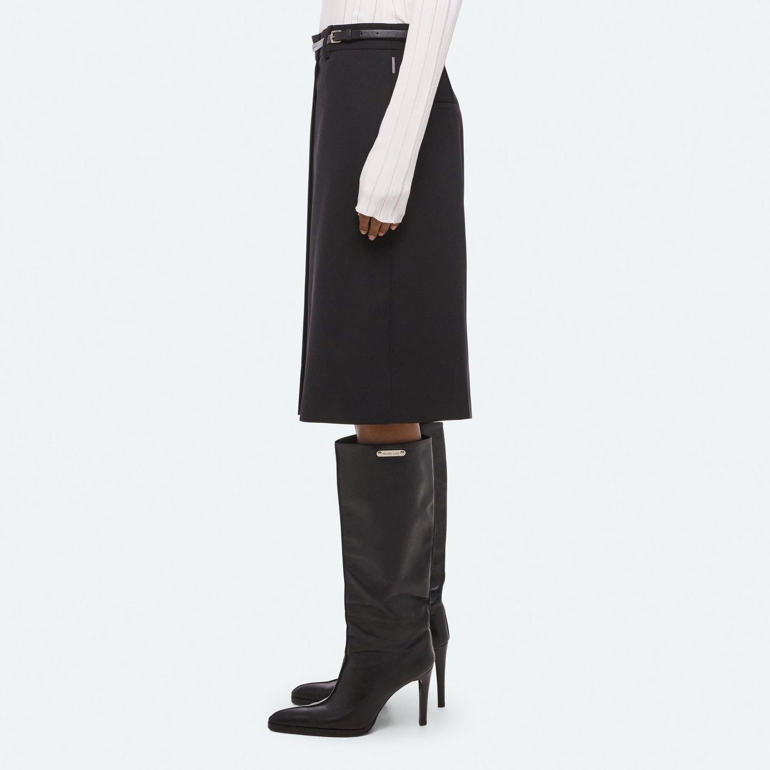 Wardrobe Belted Skirt in black wool gabardine by Helmut Lang - Panache luxury womenswear boutique Sun Valley Park City - 4