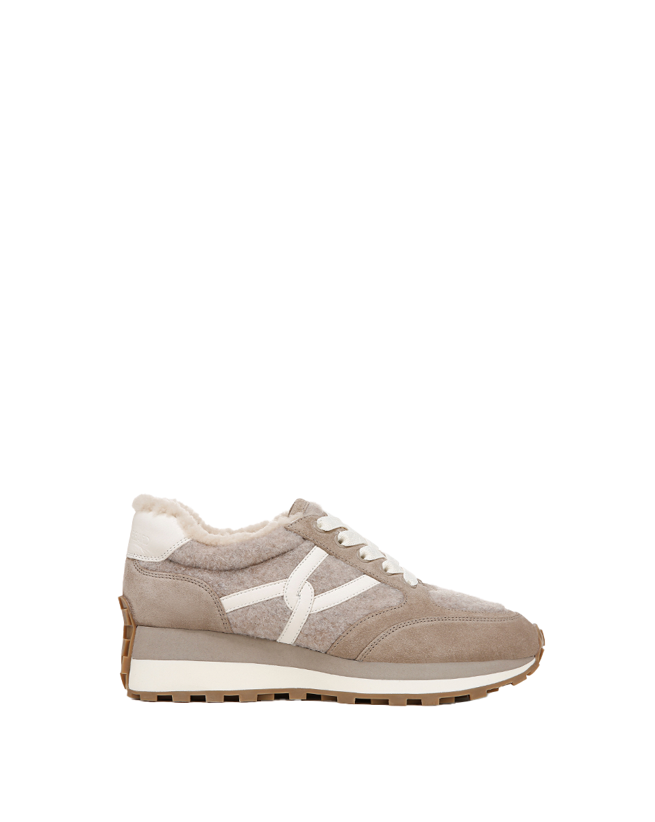 Valentina Shearling Sneaker in Cobblestone - flat
