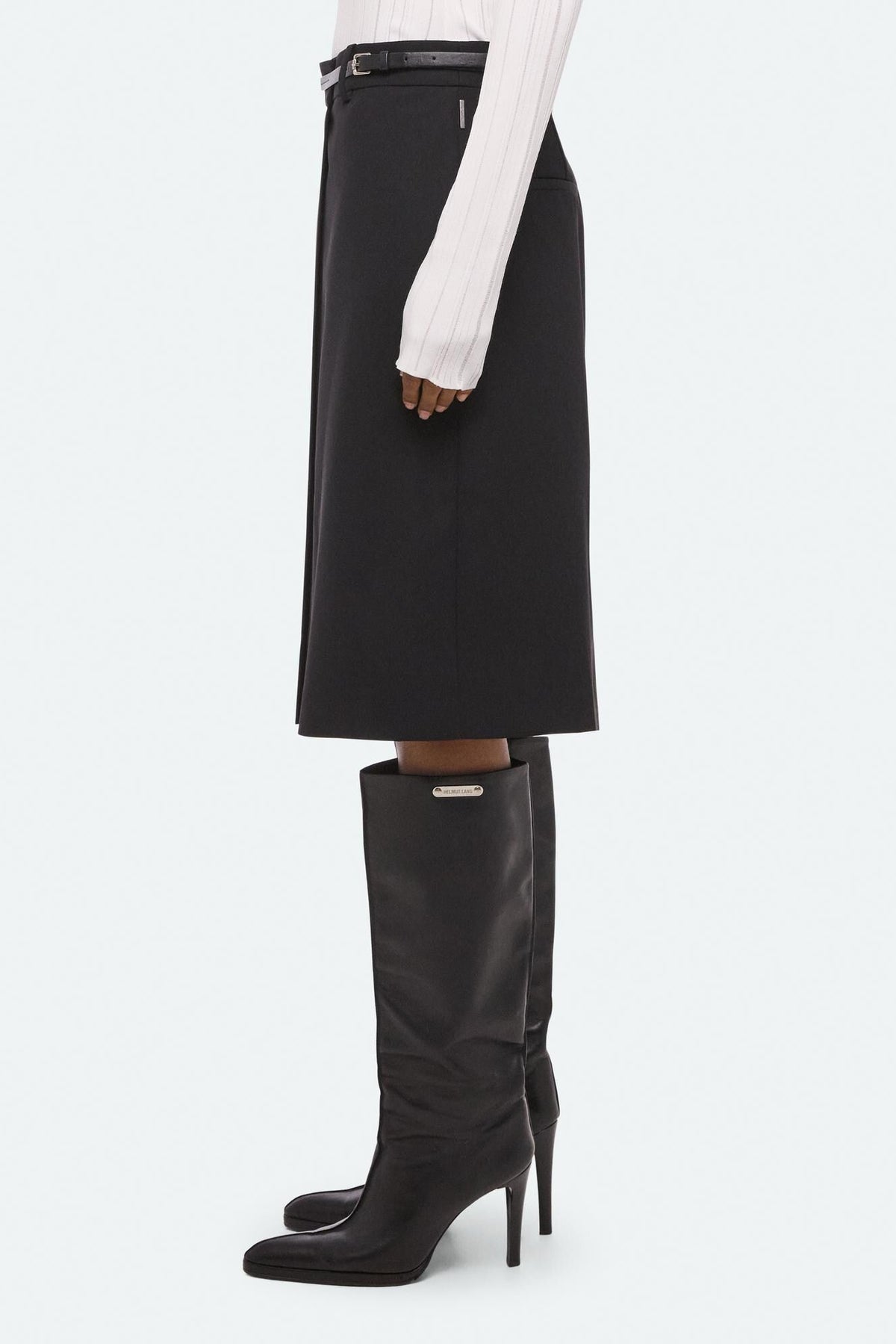 Wardrobe Belted Skirt in black wool gabardine by Helmut Lang - Panache luxury womenswear boutique Sun Valley Park City - 4