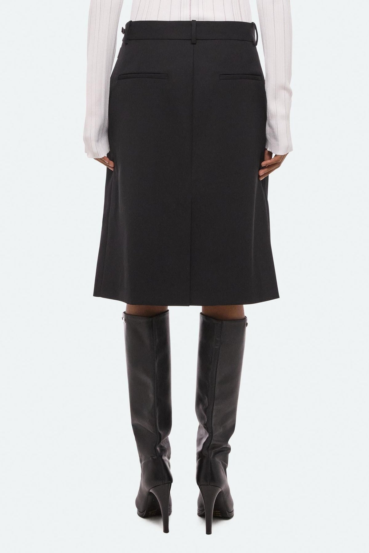 Wardrobe Belted Skirt in black wool gabardine by Helmut Lang - Panache luxury womenswear boutique Sun Valley Park City - 5