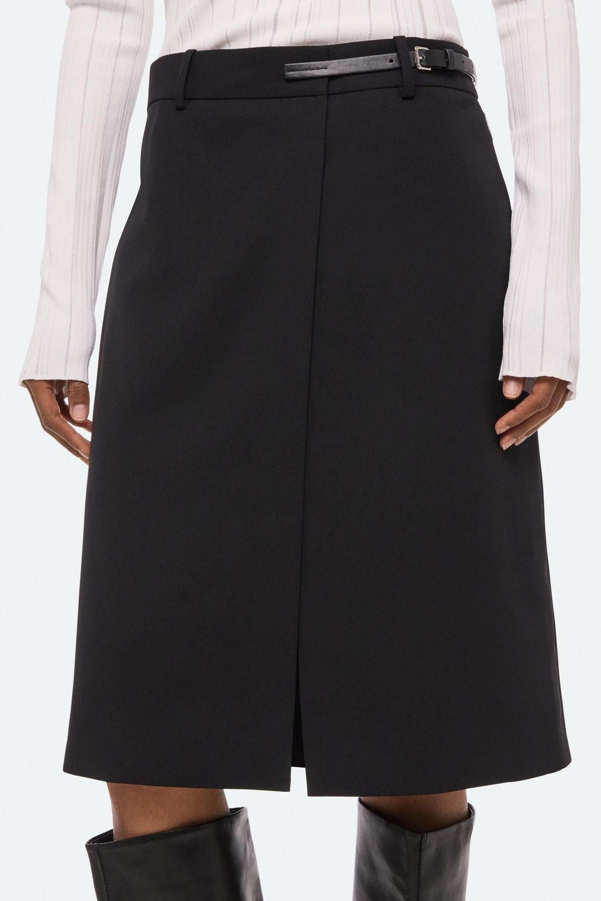 Wardrobe Belted Skirt in black wool gabardine by Helmut Lang - Panache luxury womenswear boutique Sun Valley Park City - 6