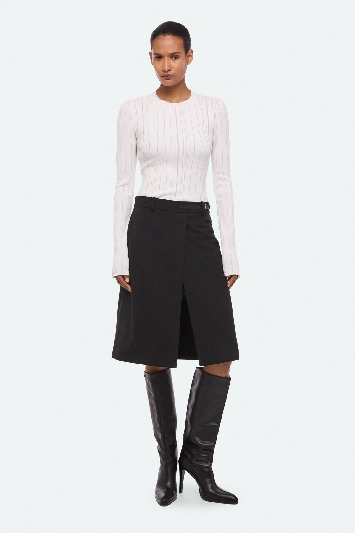 Wardrobe Belted Skirt in black wool gabardine by Helmut Lang - Panache luxury womenswear boutique Sun Valley Park City - 7