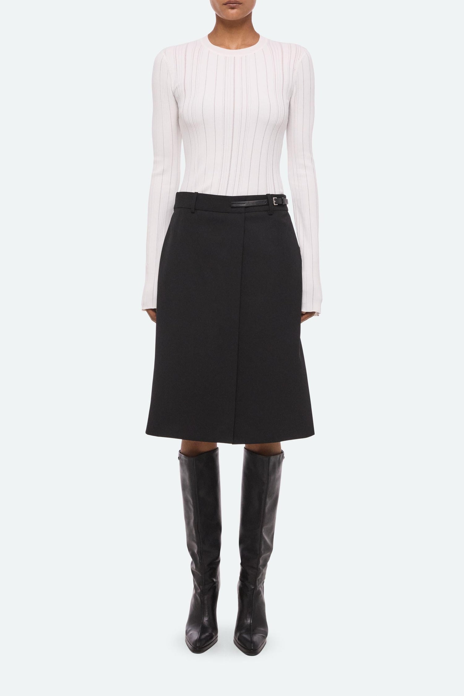 Wardrobe Belted Skirt in black wool gabardine by Helmut Lang - Panache luxury womenswear boutique Sun Valley Park City
