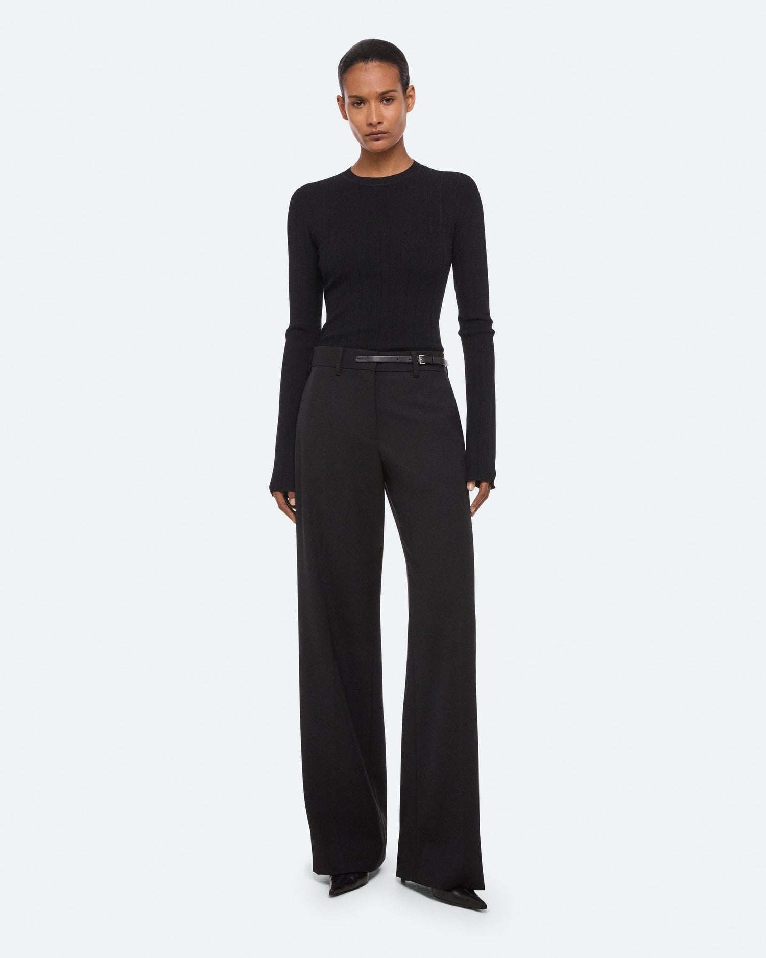 Belted Wool Tailored Pants