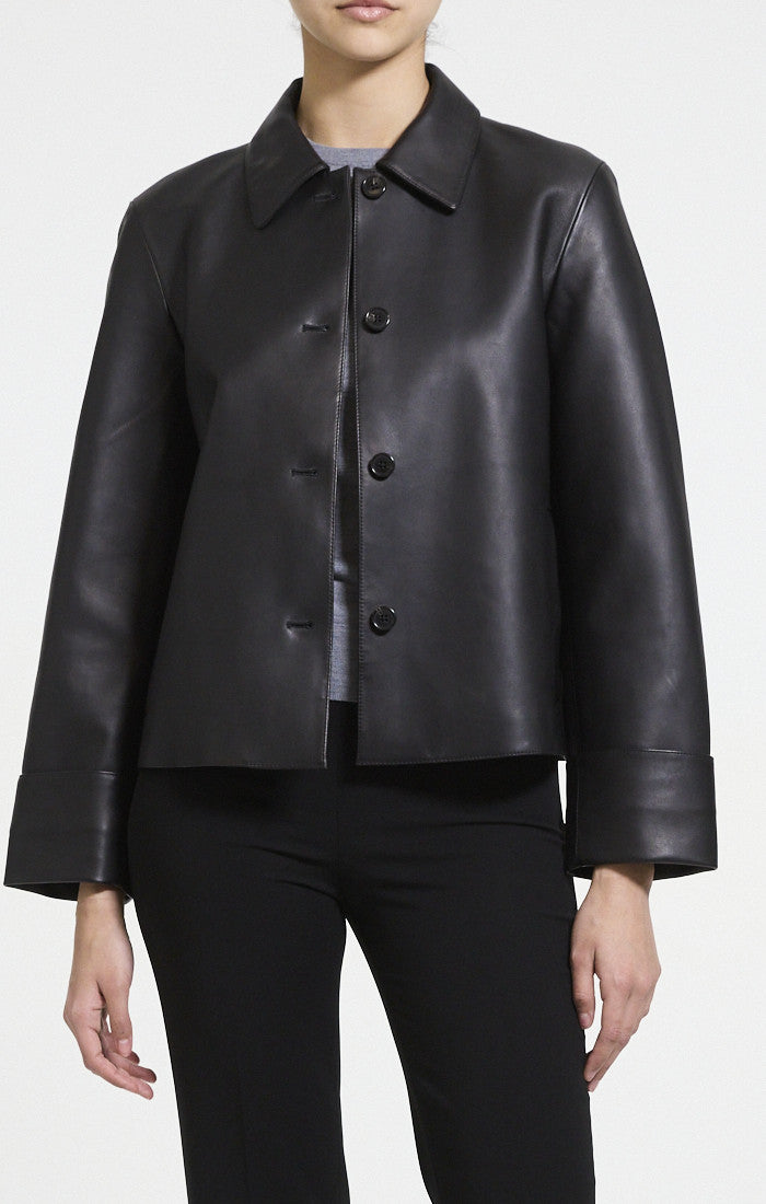 Boxy Cuff Leather Jacket