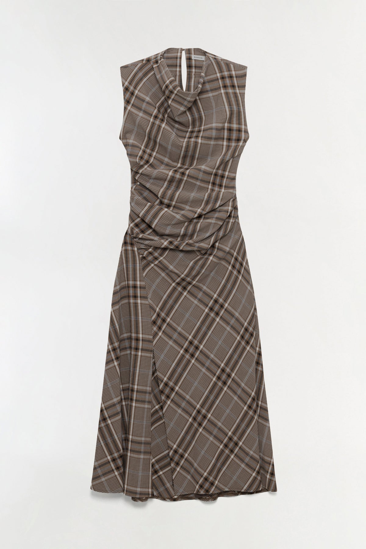 Burke Draped Midi Dress in Otter Plaid - SIMKHAI