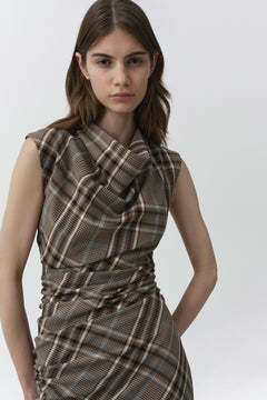 Burke Draped Midi Dress in Otter Plaid - SIMKHAI