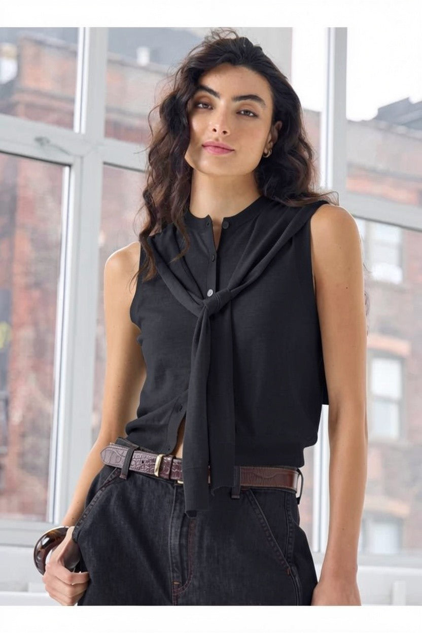 Button Vest W/Tie Sleeves