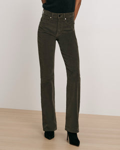 Veronica Beard Cameron Mid Rise Bootcut Cord in Loden close up