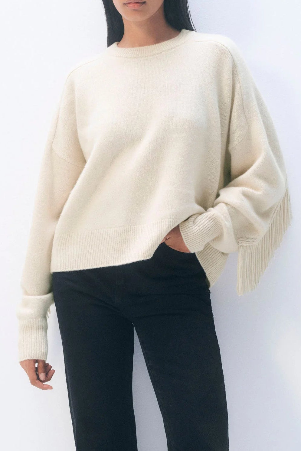 Cashmere Blend Luxe Fringe Crew