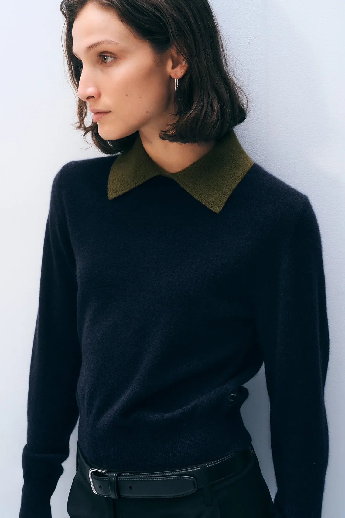 Cashmere Contrast Collar Sweater