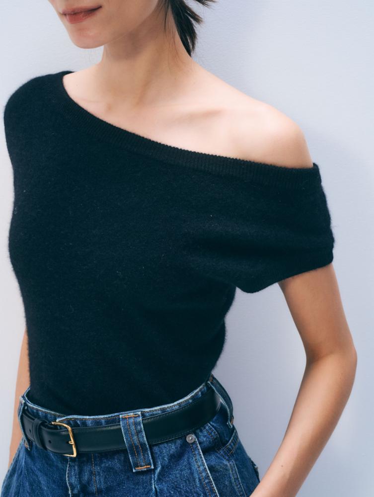 Cashmere Off Shoulder Top in Black or Soft White