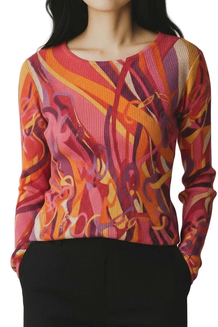 Cashmere Silk Printed Crewneck