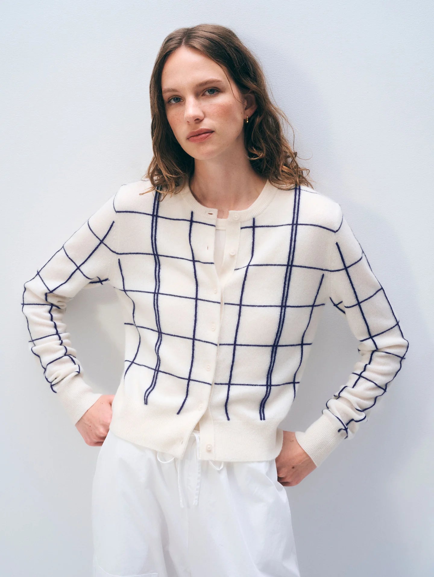 Cashmere Windowpane Cardigan