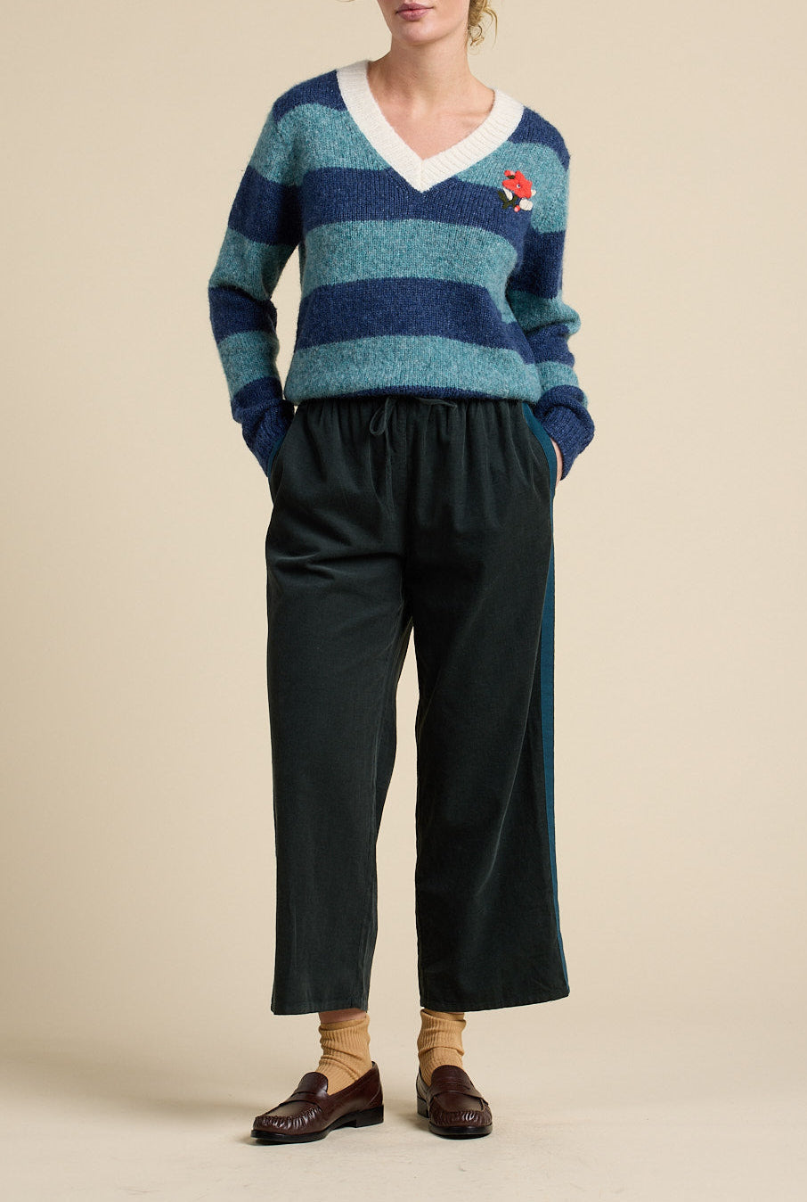 Chalet V-Neck Sweater Indigo Stripe